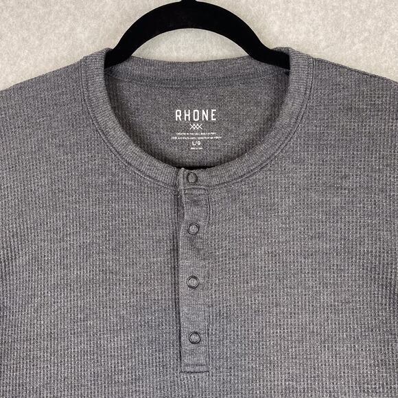 Rhone Shirt Mens L Grey Waffle Henley Long Sleeve - Picture 2 of 7